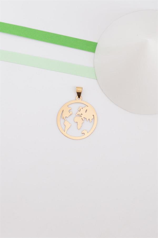 14 Ayar Altın Dünya Kolye Ucu 2 cm