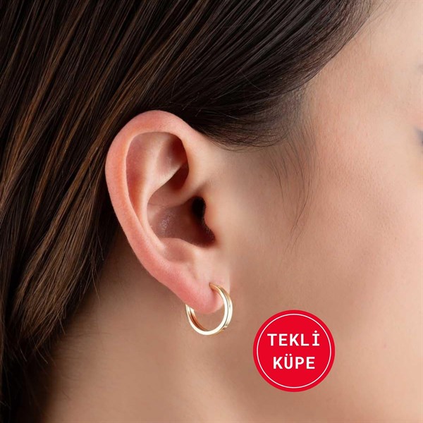 14 Ayar Altın Düz Halka Gizli Kilit Küpe TEKLİ 1.5 cm