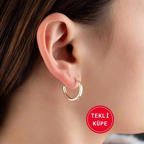 14 Ayar Altın Düz Halka Gizli Kilit Tekli Küpe 1.9 cm