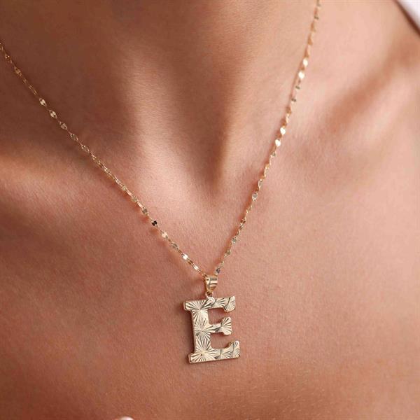 14K Solid Gold E Letter Fusion Necklace