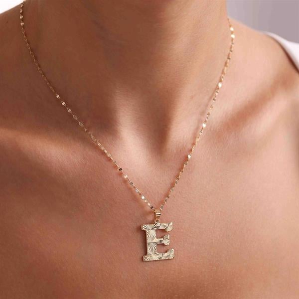 14K Solid Gold E Letter Fusion Necklace