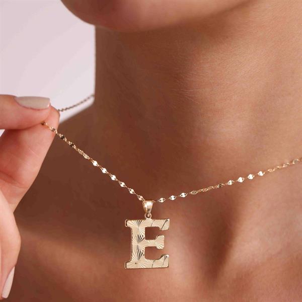 14K Solid Gold E Letter Fusion Necklace
