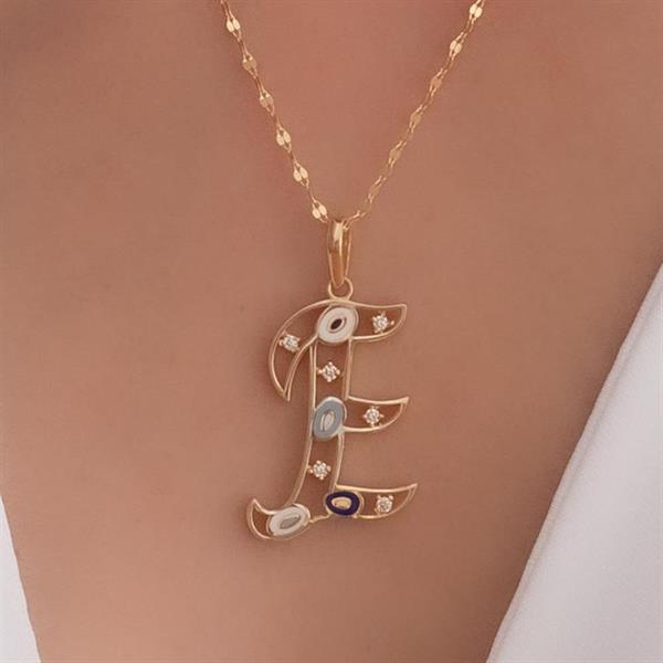 14 Ayar Altın E Harf Göz Kolye