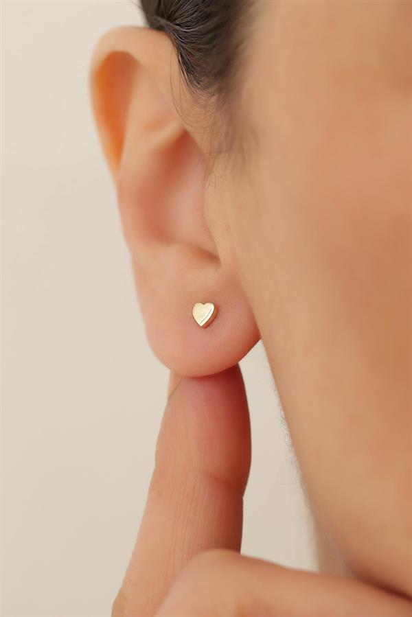 14 Ayar Altın Minimal Kalp Küpe