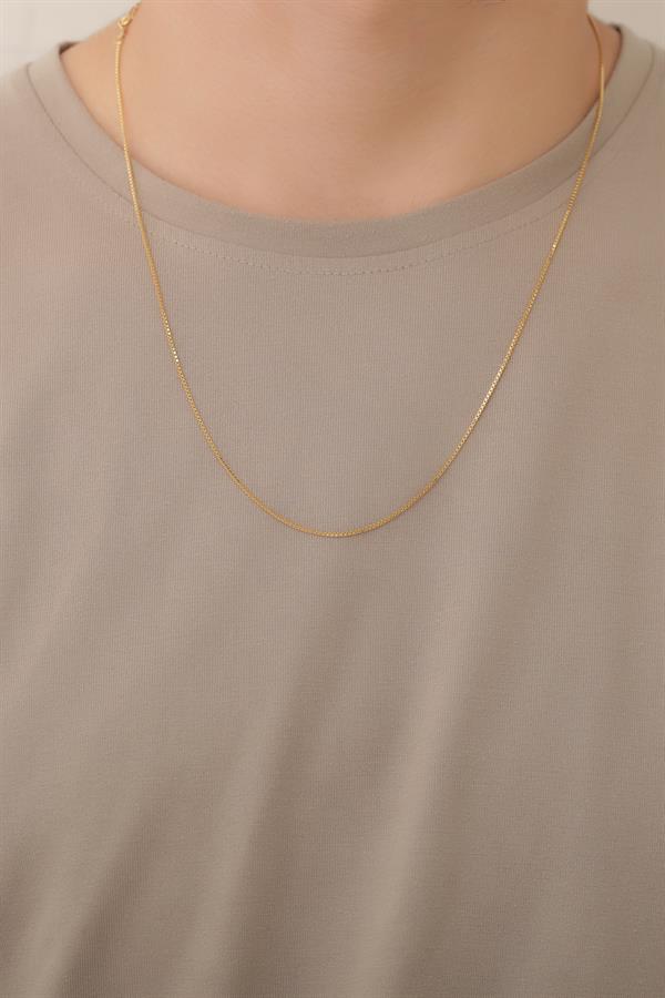 14 Ayar Altın Erkek Orta Kalın Küp Zincir Kolye 1 mm