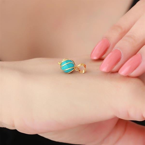 14K Solid Gold Turquoise Beaded Necklace