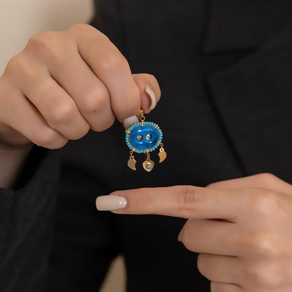 14K Solid Gold Turquoise Beaded Syriac Evil Eye Double Eyed Pendant