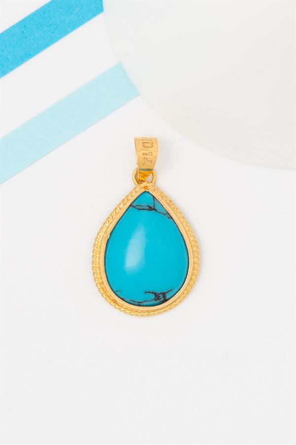 14K Solid Gold Turquoise Pendant