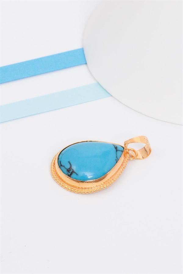 14K Solid Gold Turquoise Pendant
