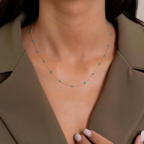 14 Ayar Altın Forse Zincir Turkuaz Mineli Kolye