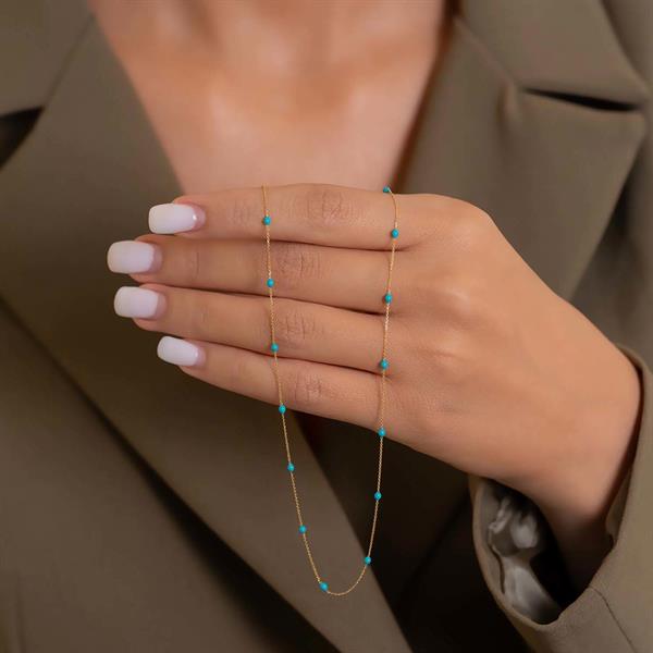 14 Ayar Altın Forse Zincir Turkuaz Mineli Kolye