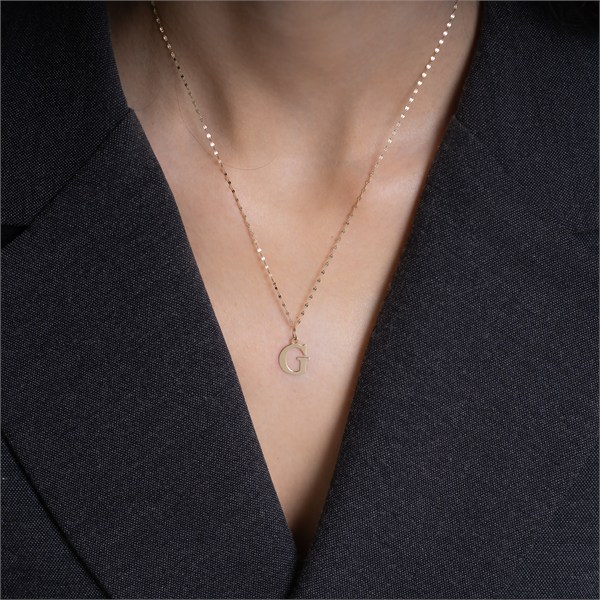 14 Ayar Altın G Harf Sade Kolye 13.5 mm