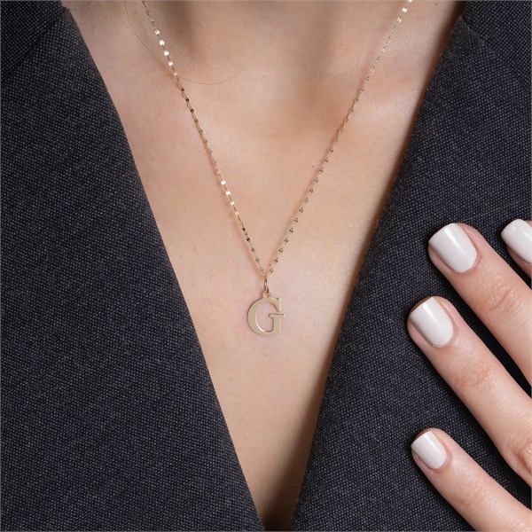 14 Ayar Altın G Harf Sade Kolye 13.5 mm
