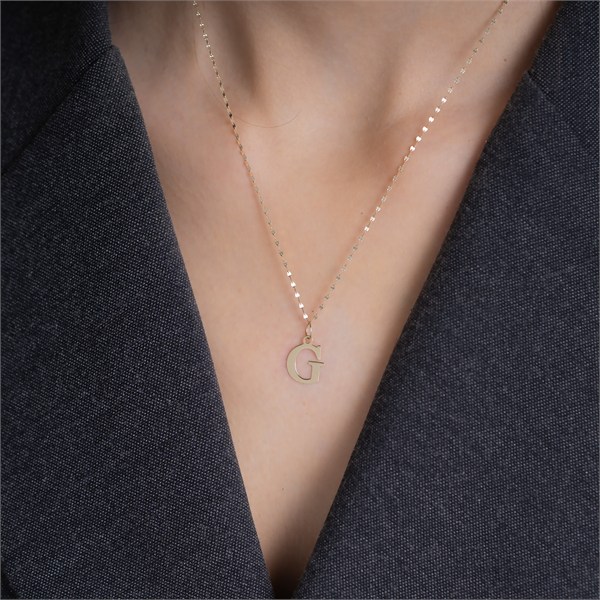 14 Ayar Altın G Harf Sade Kolye 13.5 mm