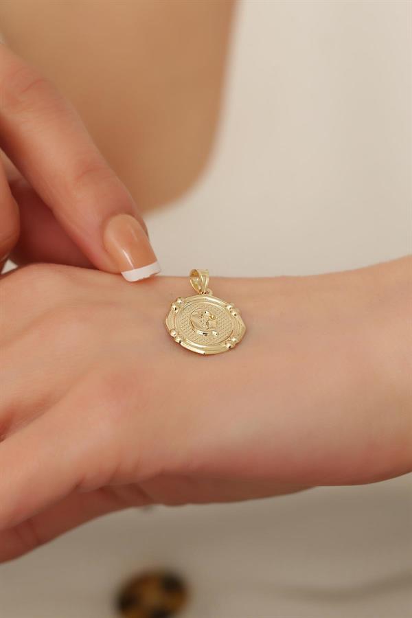 14 Ayar Altın G Harfli Retro Kolye Ucu