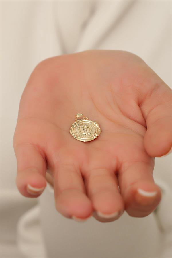 14 Ayar Altın G Harfli Retro Kolye Ucu