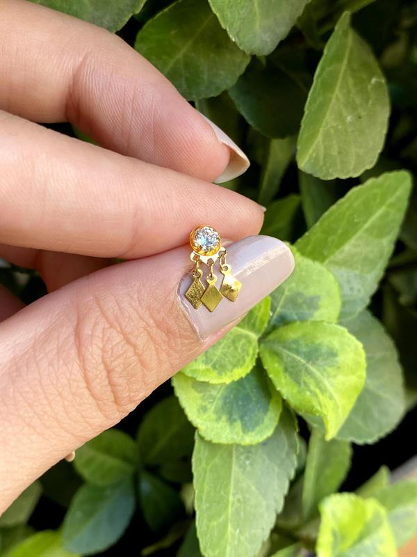 14 Ayar Altın Beyaz Taşlı Dörtgen Pullu Geçmeli Hızma