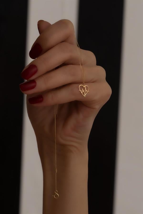 14 Ayar Altın Grafik Kalp Kolye