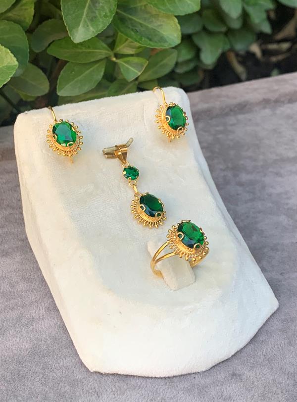 14 Ayar Altın Güneş Model Zümrüt Taşlı Set