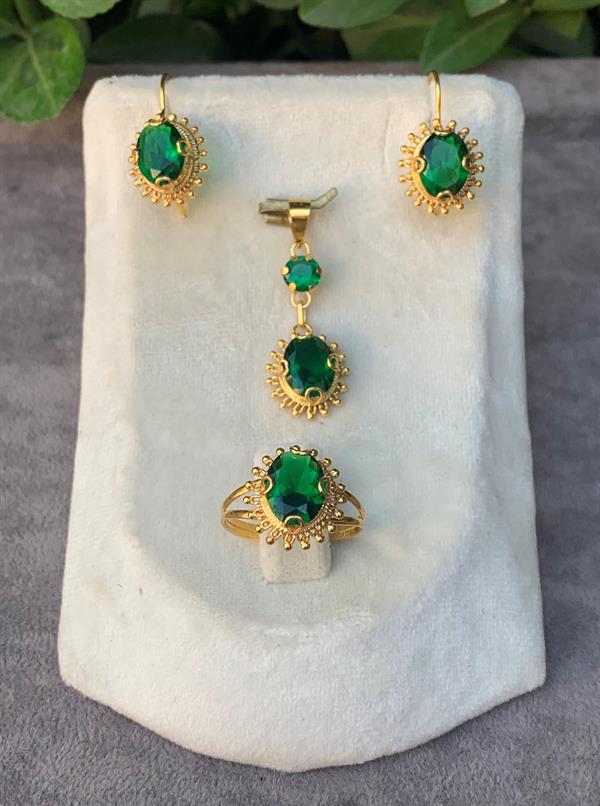 14 Ayar Altın Güneş Model Zümrüt Taşlı Set