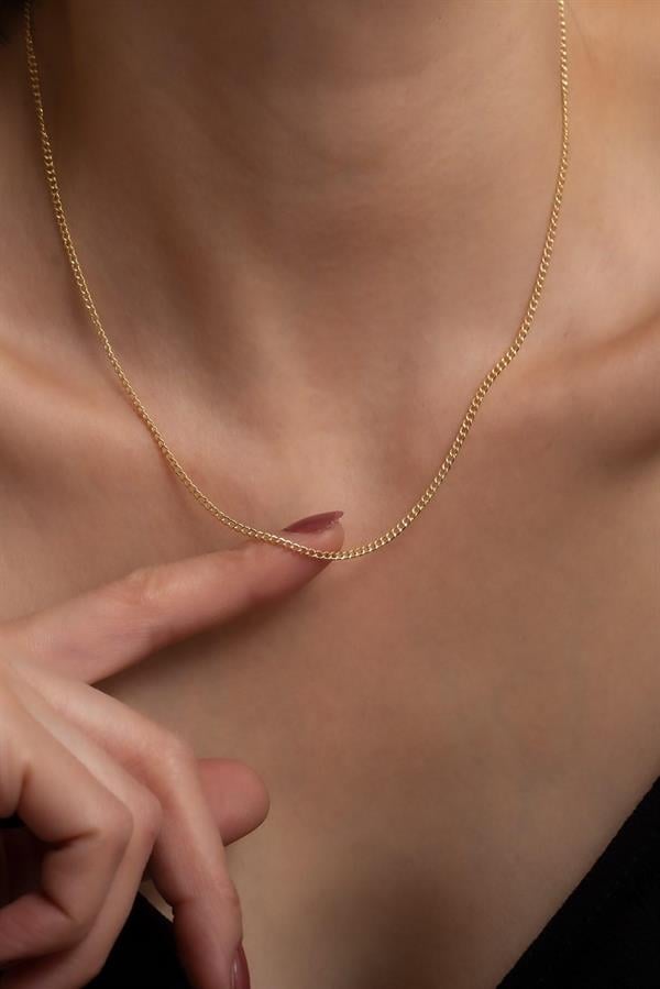 14 Ayar Altın Zarif Gurmet Zincir Kolye 1mm