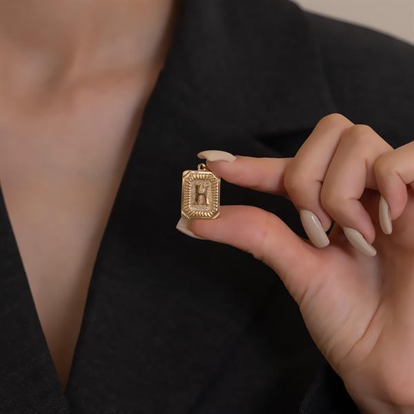 14 Ayar Altın H Harf Vintage Kolye Ucu