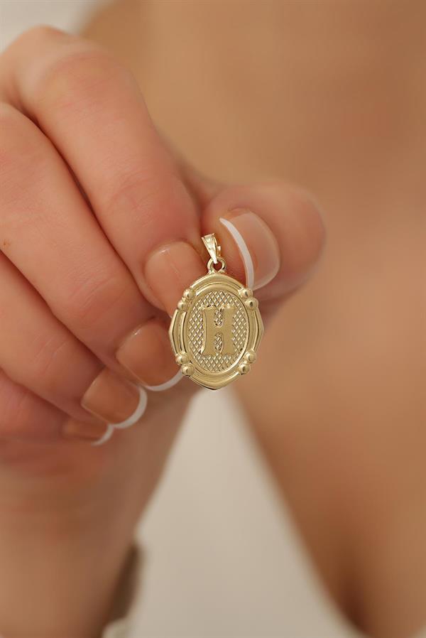 14 Ayar Altın H Harfli Retro Kolye Ucu