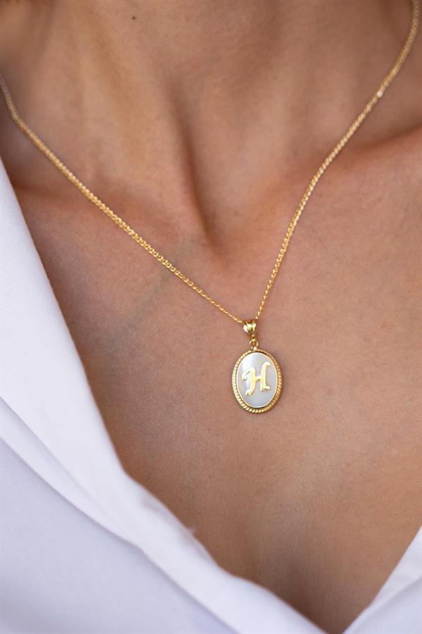 14 Ayar Altın H Harfli Sedef Kolye