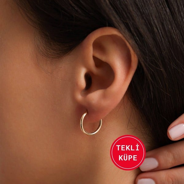 14 Ayar Altın Halka Küpe TEKLİ 1.6 cm