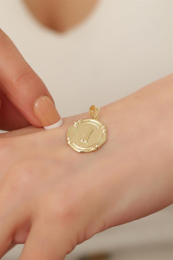 14 Ayar Altın I Harfli Retro Kolye Ucu