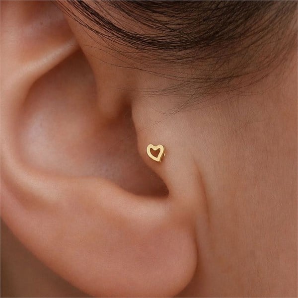 14 Ayar Altın İçi Boş Kalp Piercing Tragus