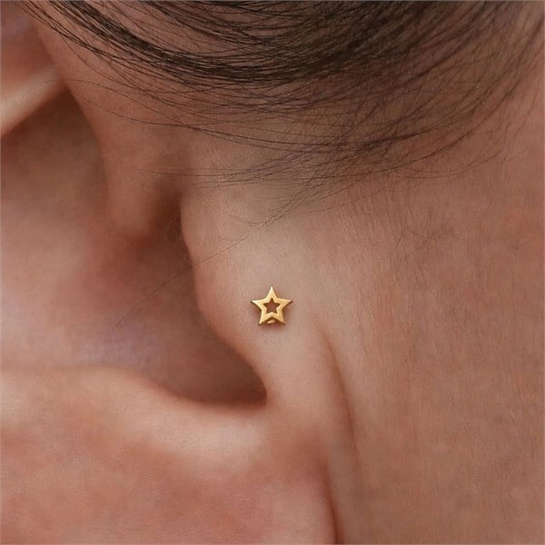 14 Ayar Altın İçi Boş Yıldız Tragus Piercing