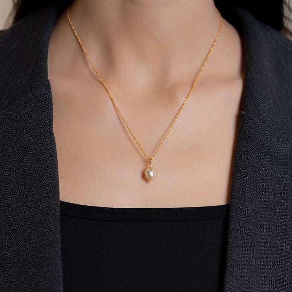 14 Ayar Altın İnci Kafesli Kolye