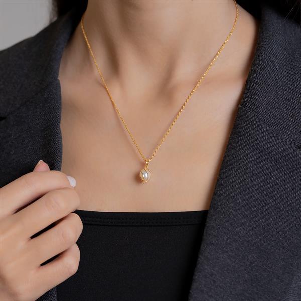 14 Ayar Altın İnci Kafesli Kolye