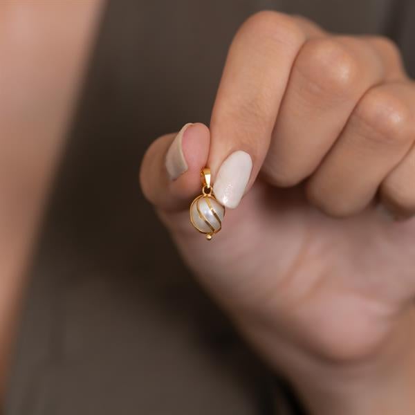 14K Solid Gold Pearl Cage Pendant