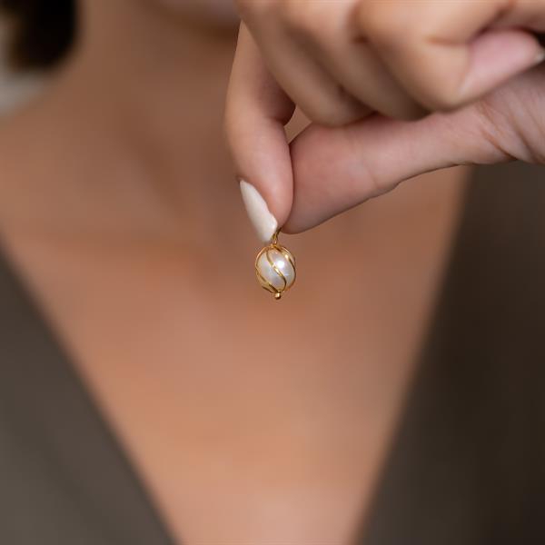 14K Solid Gold Pearl Cage Pendant