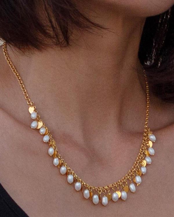 14 Ayar Altın İncili Pullu Gerdanlık