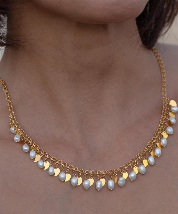 14 Ayar Altın İncili Pullu Gerdanlık