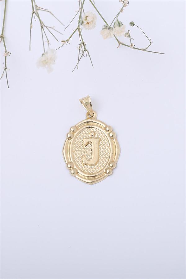 14 Ayar Altın J Harfli Retro Kolye Ucu