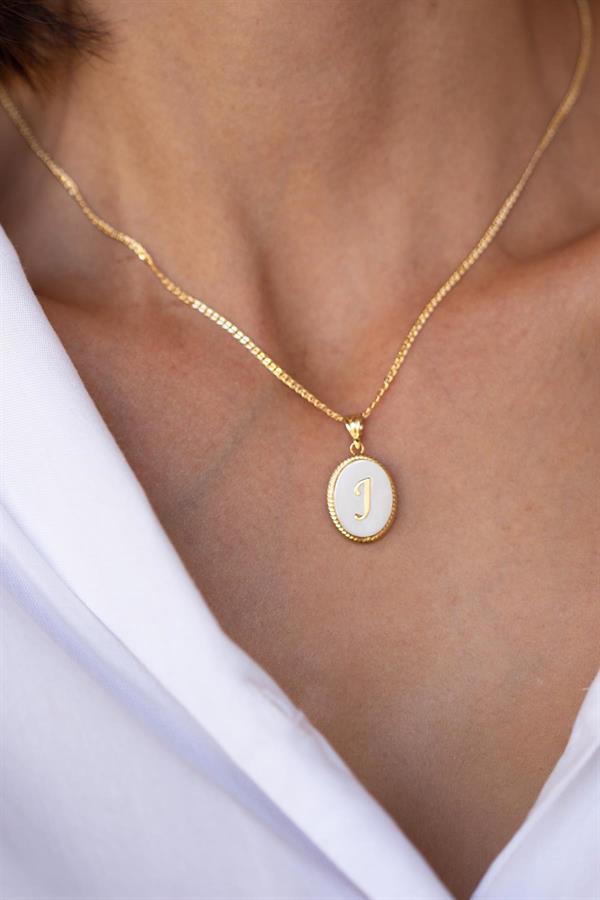 14 Ayar Altın J Harfli Sedef Kolye