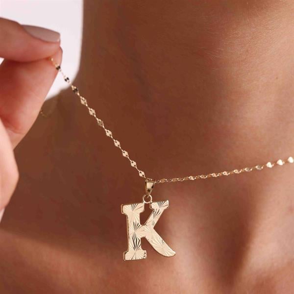 14 Ayar Altın K Harf Füzyon Kolye