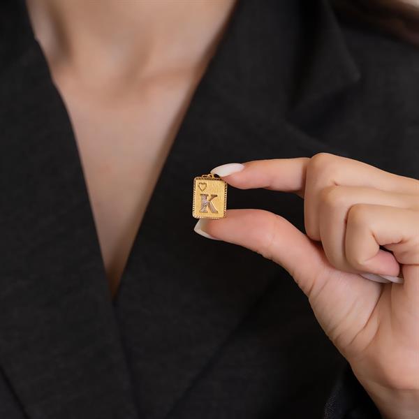 14 Ayar Altın K Harf Kalpli Kolye Ucu