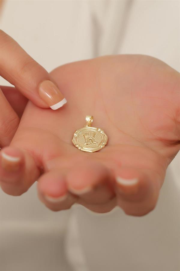 14 Ayar Altın K Harfli Retro Kolye Ucu