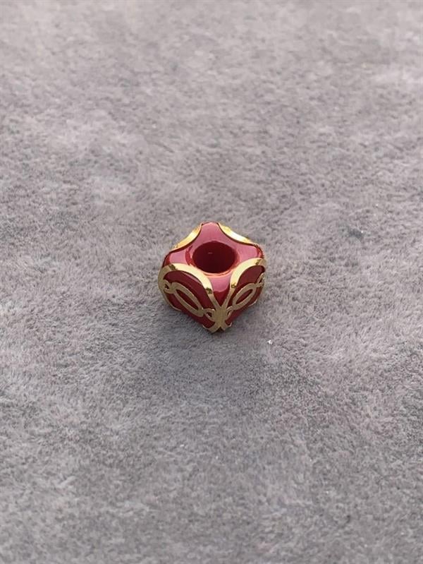 14 Ayar Altın Kafesli Kırmızı Boncuk O Harf Kolye Ucu