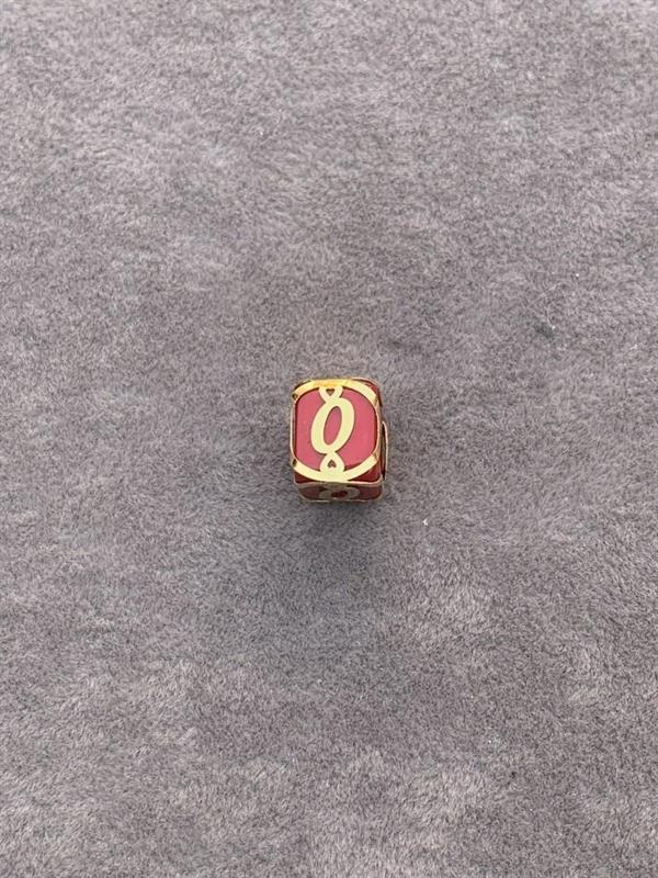 14 Ayar Altın Kafesli Kırmızı Boncuk O Harf Kolye Ucu