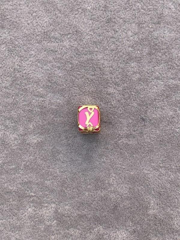 14 Ayar Altın Kafesli Pembe Boncuk Y Harf Kolye Ucu