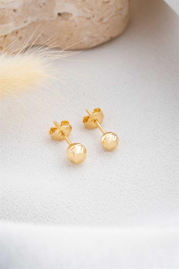 14 Ayar Altın Kalemli Top Küpe