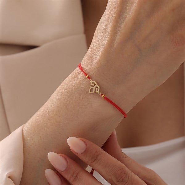 14 Ayar Altın Kibele Bereket Sembolü Kırmızı İpli Bileklik