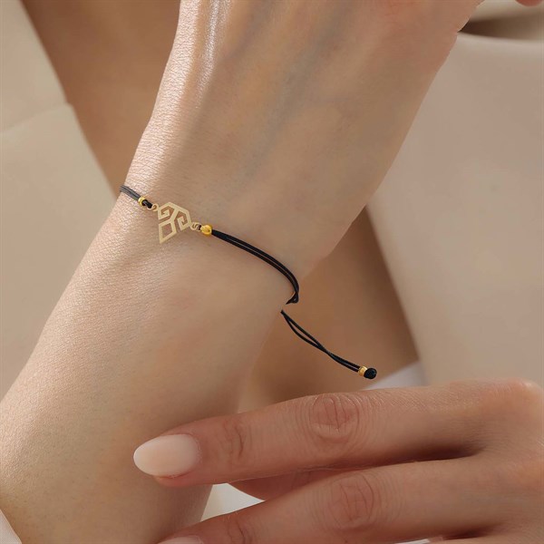 14 Ayar Altın Kibele Bereket Sembolü Siyah İpli Bileklik