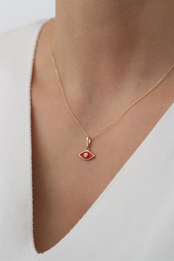 14 Ayar Altın Kırmızı Göz Kolye
